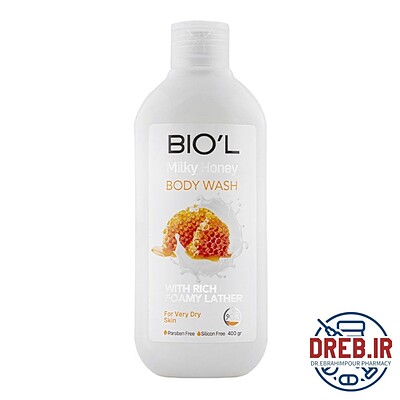 شامپو بدن کرمی شیر و عسل مناسب برای پوست های خیلی خشک 400 میل بیول _ Milk and honey cream body shampoo suitable for very dry skin BIOL