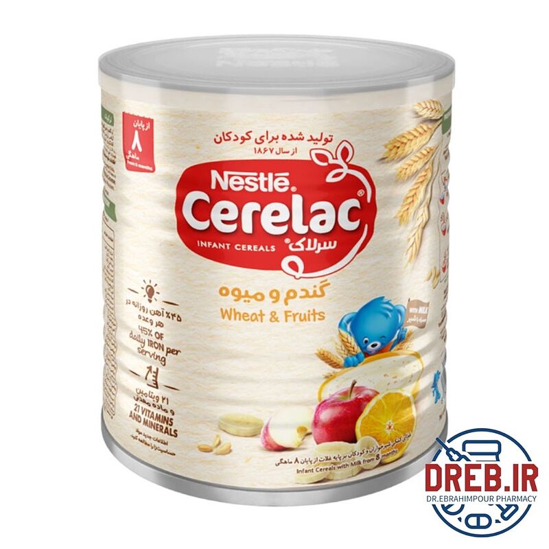 سرلاک گندم و میوه به همراه شیر نستله مناسب کودکان از پایان 8 ماهگی ۴۰۰ گرم _ Nestle Cerelac Wheat And Fruit With Milk 400 g