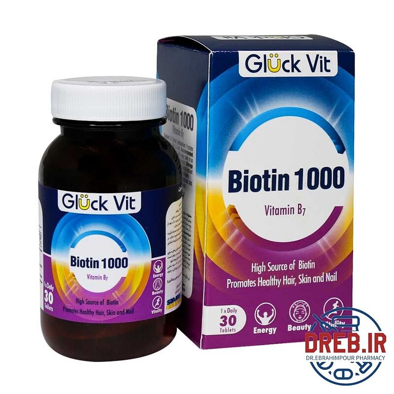 قرص بیوتین 1000 میکروگرم گلوک ویت 30 عدد _ Biotin tablets 1000 microgram Glucvit 30 pcs