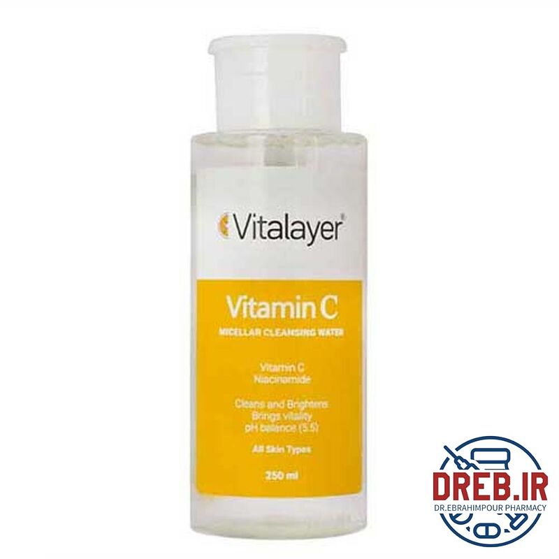 محلول پاک کننده آرایش ویتامین سی ویتالیر مناسب انواع پوست 250 میلی لیتر _ Vitalayer Vitamin C Micellar Cleansing Water 250 ml