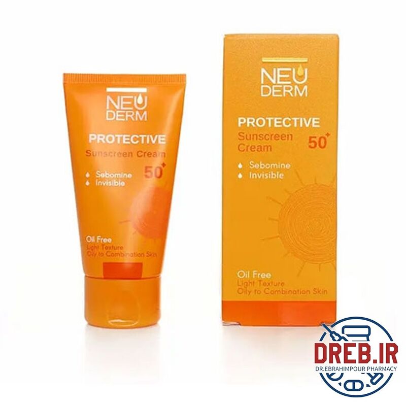 کرم ضد آفتاب بی رنگ نئودرم مدل SPF+50 مناسب پوست چرب حجم 50 میلی لیتر _ Neuderm Oil Free Sunscreen Cream 50ml