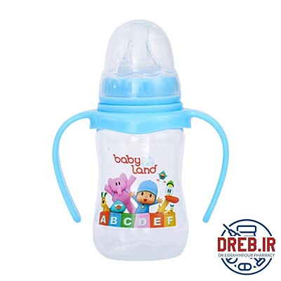 شیشه شیر خوری پلی کربنات کلاسیک فندقی دسته دار بی بی لند 150 میل _ Baby Land Classic PC Milk Bottle With Handle 150ml