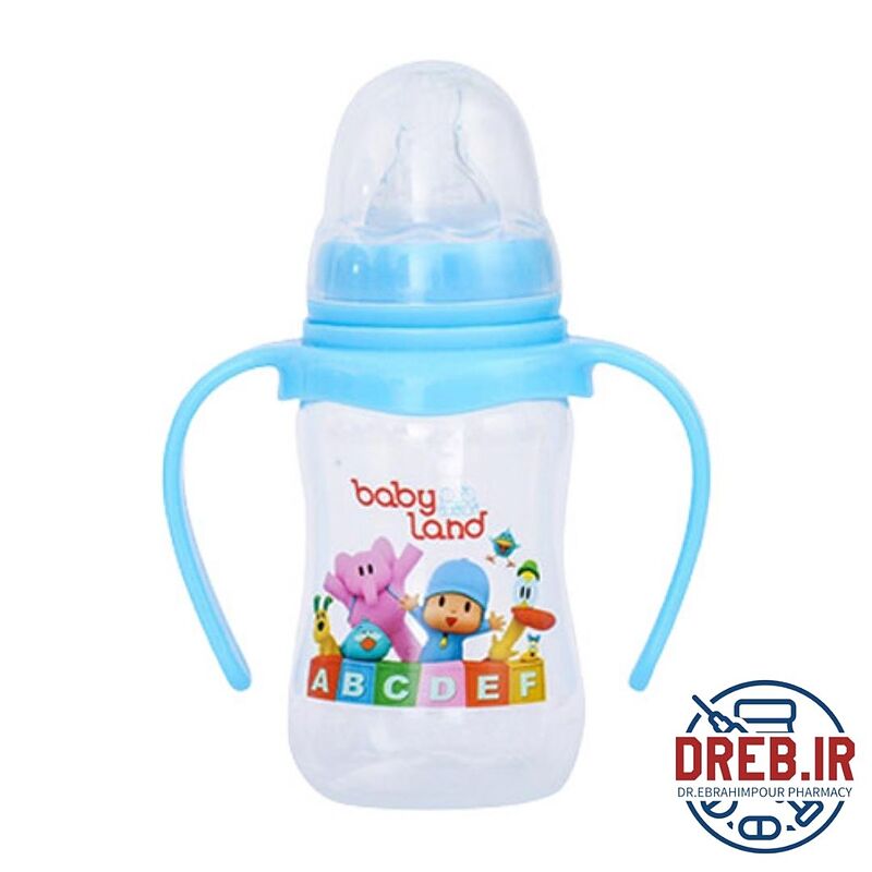 شیشه شیر خوری پلی کربنات کلاسیک فندقی دسته دار بی بی لند 150 میل _ Baby Land Classic PC Milk Bottle With Handle 150ml