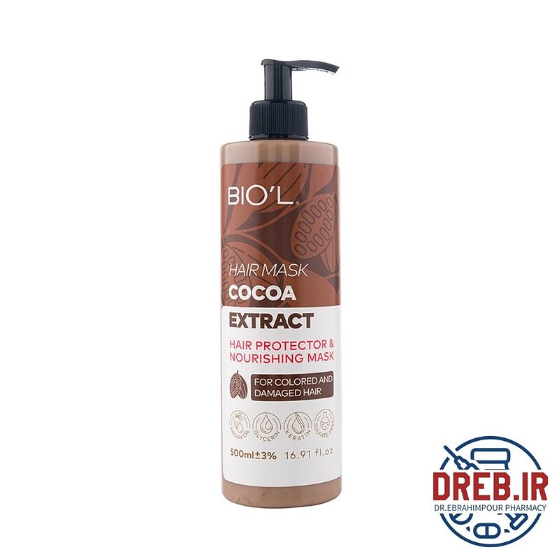 ماسک مو کاکائو بیول مناسب مو آسیب دیده و نازک حجم 500 میلی لیتر _ Biol Cocoa Hair Mask 500 ml