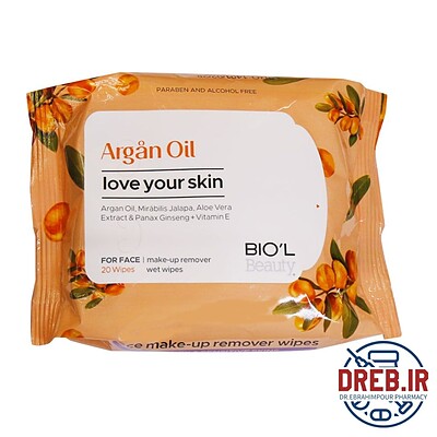 دستمال مرطوب پاک کننده آرایش روغن آرگان بیول خشک و حساس _ Biol Makeup Remover Wipes with Argan Oil for Dry & Sensitive Skin