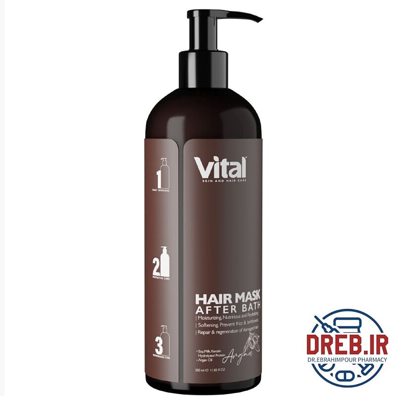 ماسک موی بعد از حمام ویتال مان 350 میل با رایحه آرگان پمپی - Vital Man Leave-In Hair Mask with Argan Scent 350ml, Pump Bottle