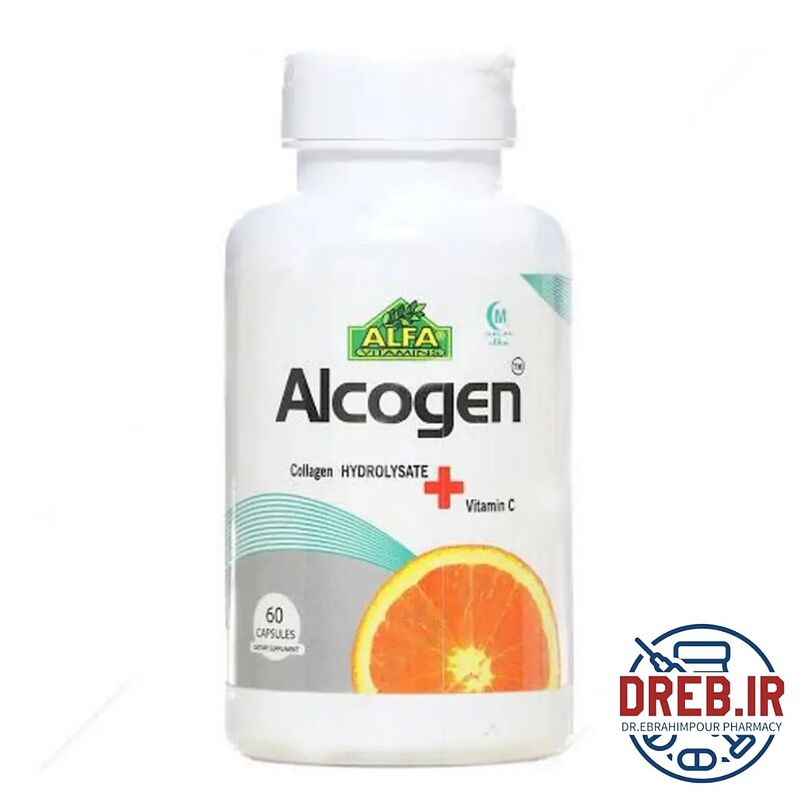 کپسول آلکوژن کلاژن هیدرولیز و ویتامین ث قوطی 60 عددی آلفا ویتامینز - Alpha Vitamins Alcogen Hydrolyzed Collagen & Vitamin C Capsules, 60-count bottle