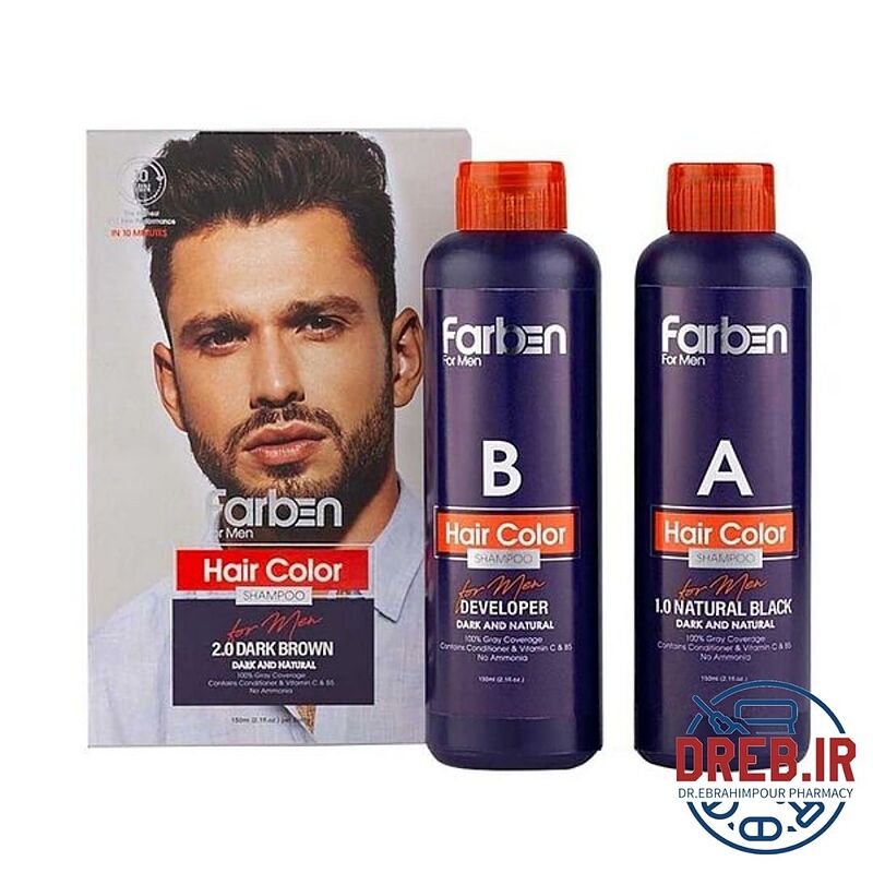 شامپو رنگ موی مردانه قهوه ای خیلی تیره 150 میل فاربن _ Farben Dark Brown Hair Color Shampoo 150 ml