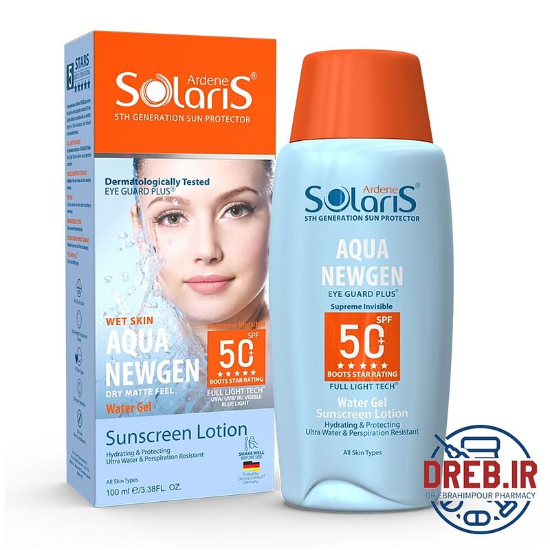 لوسیون ضد آفتاب آردن مدل Aqua Newgen با +SPF50 مناسب انواع پوست حجم 100 میلی لیتر _ Ardene Solaris Sunscreen Lotion Aqua Newgen 100ml