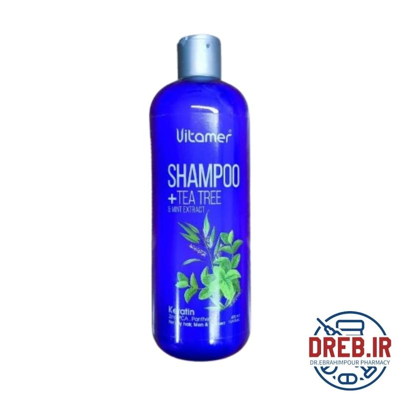 شامپو مناسب مو چرب ویتامر حاوی عصاره نعنا و درخت چای حجم 400 میلی لیتر _ Vitamer Shampoo for Oily Hair with Mint & Tea Tree Extract 400ml
