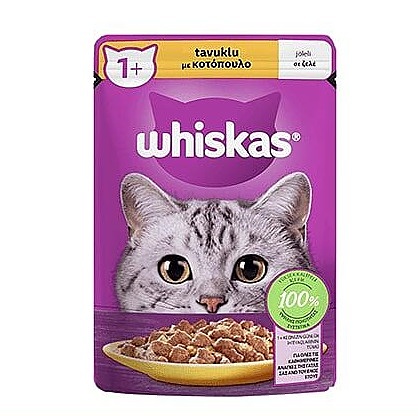 پوچ گربه ویسکاس طعم مرغ در ژله Whiskas Chicken in Jelly وزن 85 گرم