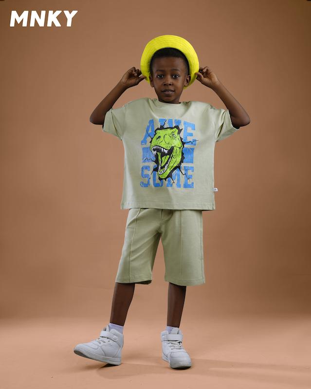 ست تیشرت شلوارک مانکی طرح تی رکس کد 1432