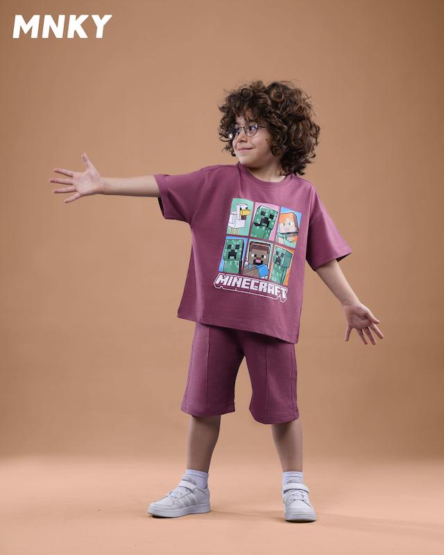ست تیشرت شلوارک مانکی طرح ماینکرفت کد 1430