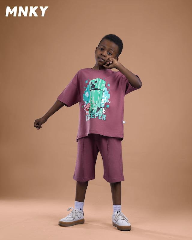 ست تیشرت شلوارک مانکی طرح ماینکرفت کد 1429