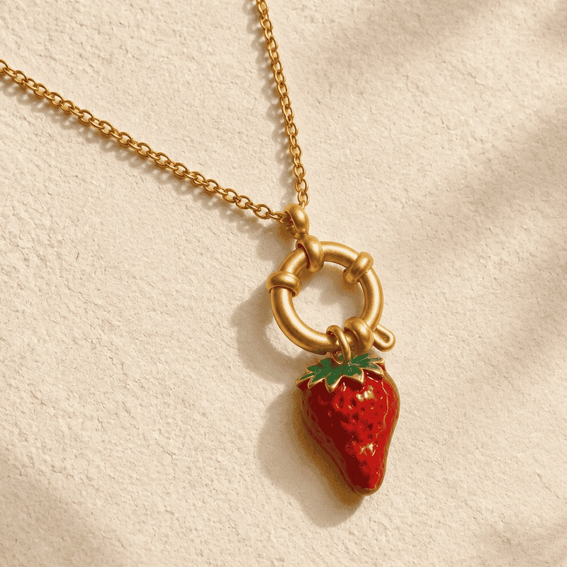 گردنبند چارم طرح طلا توت فرنگی charm