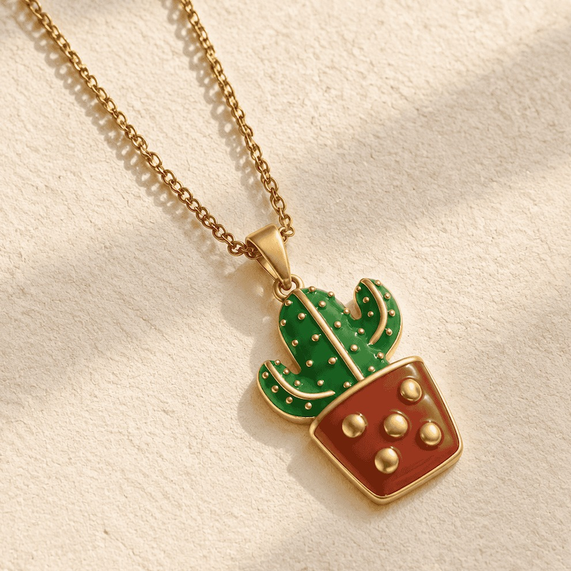 گردنبند چارم طرح طلا کاکتوس charm