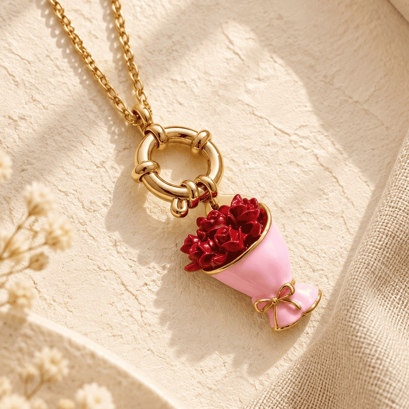 گردنبند چارم طرح طلا دسته گل charm