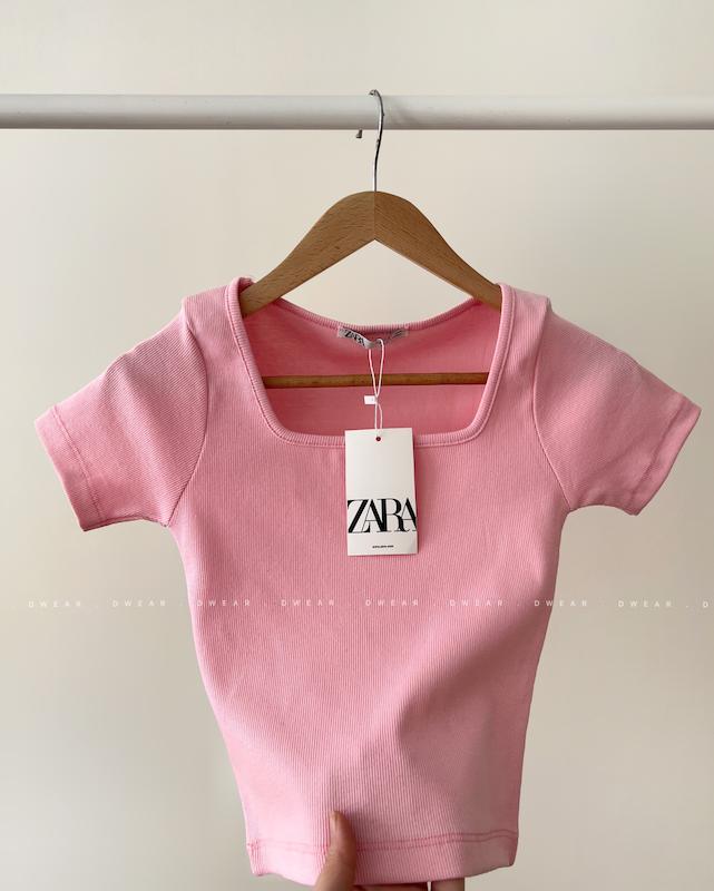 کراپ تیشرت یقه خشتی ZARA