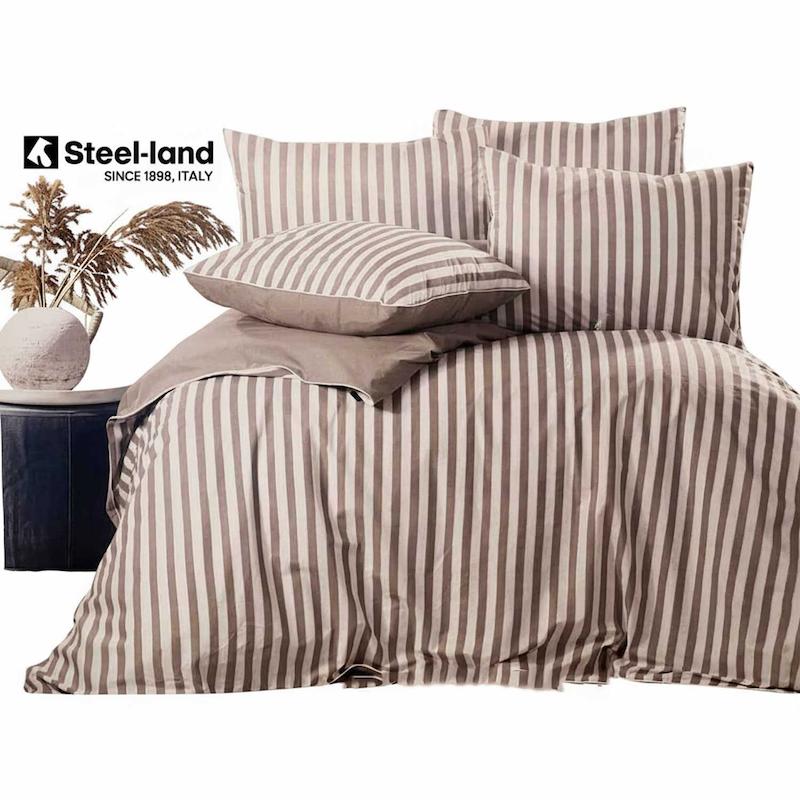 ست روتختی دونفره ۶ تکه کتان مدل استرایپ کتان مِدِنا VIA BIANCO