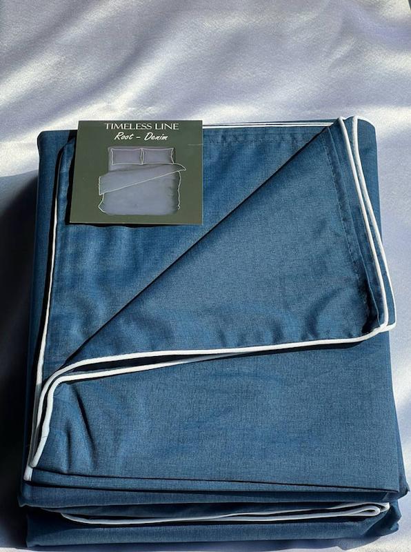 ست روتختی کتان طرح جین (آبی تیره) نواردوزی Sleep & Bed