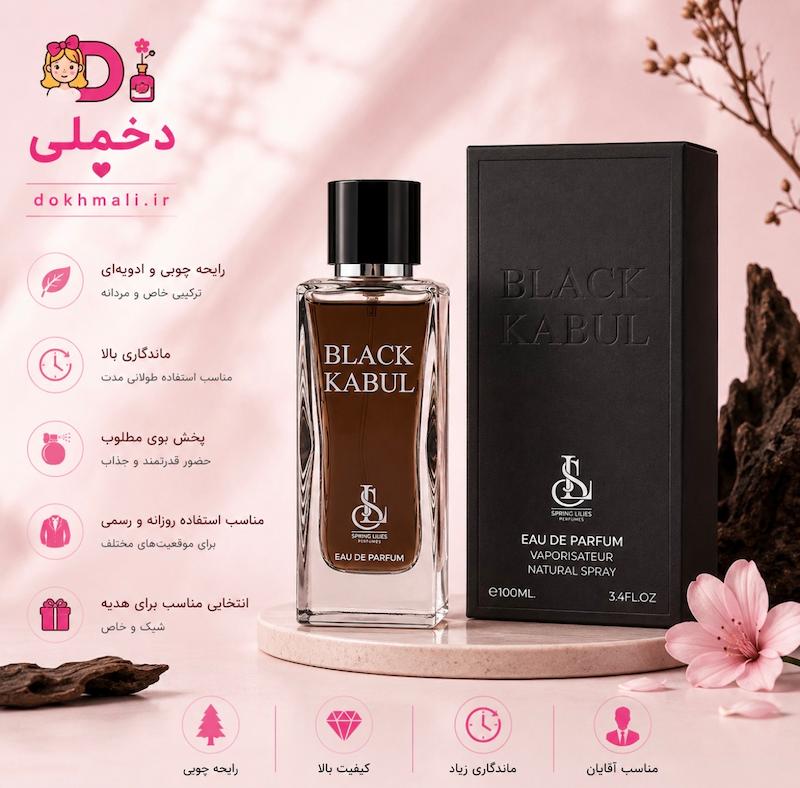 ادو پرفیوم مردانه اسپرینگ لیلیز مدل Black kabul با رایحه گرم حجم 100 میلی لیتر