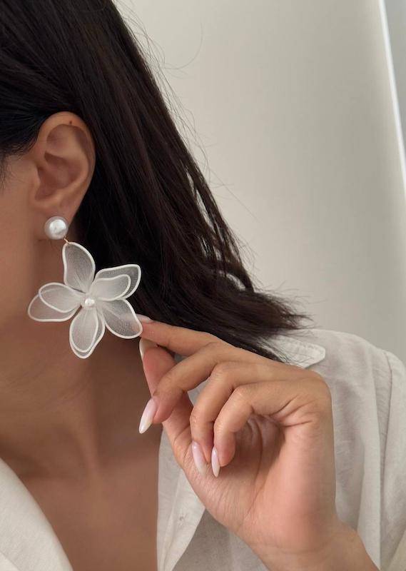 گوشواره پارچه ای مروارید آویز گل