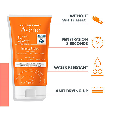 ضدآفتاب اون با محافظت بالا +SPF 50 مناسب تمام سنین حجم 150 میل  avene Sun Intense Protect Sfp50