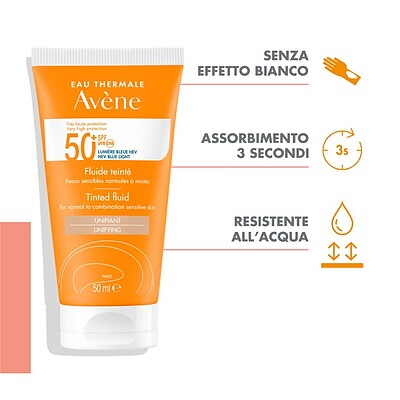 فلوئید ضد آفتاب رنگی SPF50 پوست نرمال تا مختلط اون AVENE AVENE SPF50 UNIFIANT TINTED FLUID