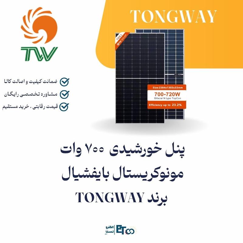 پنل خورشیدی 700 وات مونوکریستال بایفیشیال برند TONGWAY | الکترو تسلا انرژی
