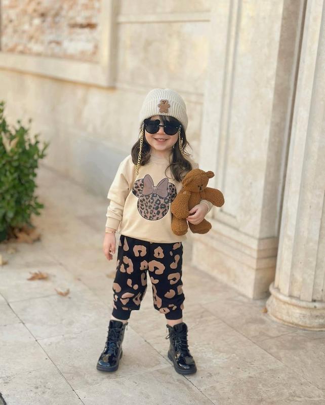 بلوز و شلوار میکی پلنگی دخترانه مناسب ۱۸ ماه تا ۴ سال