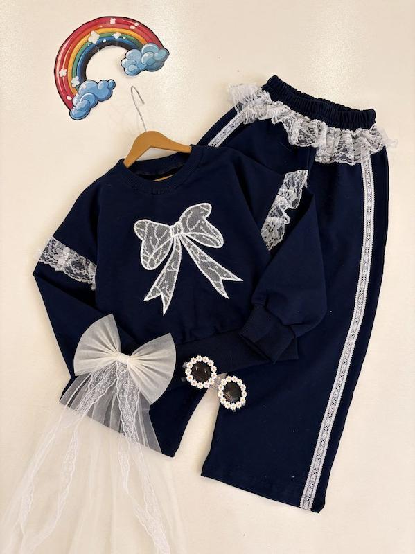 کراپ و شلوار پاپیون سرمه ای ۴۰ تا ۵۵