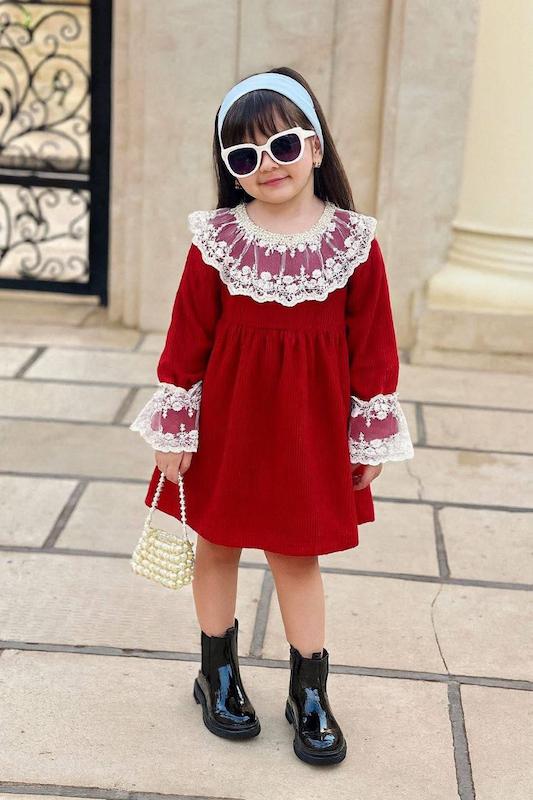 پیراهن یلدایی دانتل دخترانه مناسب ۲ تا۸ سال