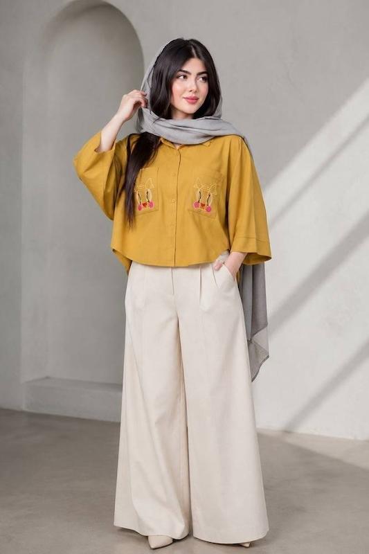کراپ باکسی زنانه  لنین کتان کد ۳۰۵۷