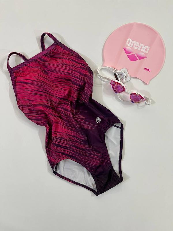 مایو زنانه اسلیپ برند لایف LIFE طرح نمو مشکی قرمز بنفش