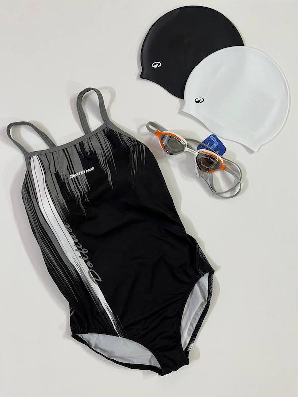 مایو اسلیپ پشت قهرمانی زنانه دلفینا طرح آبشاری مشکی طوسی DOLFINA