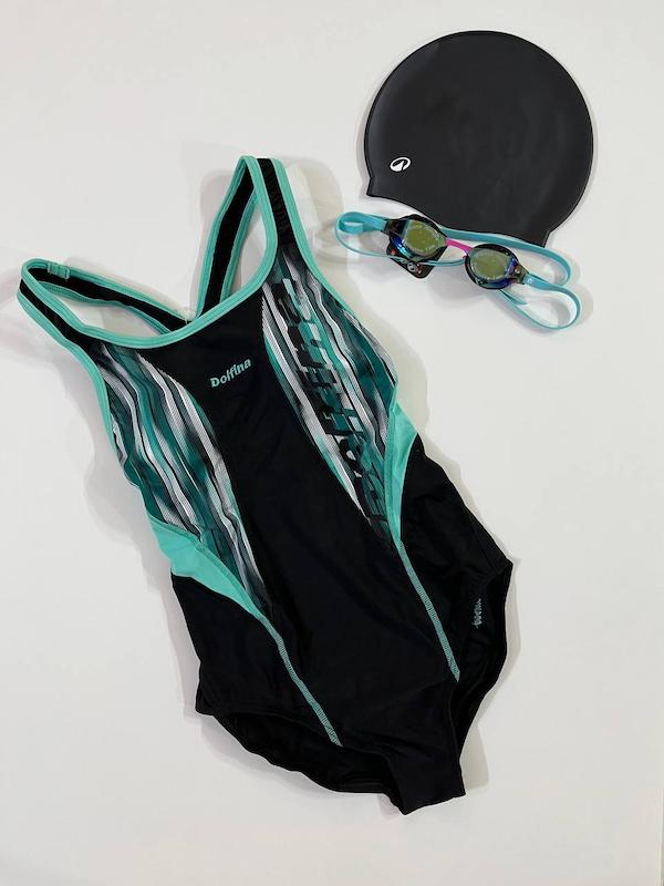 مایو اسلیپ پشت قهرمانی زنانه دلفینا طرح خط دار مشکی تیفانی DOLFINA