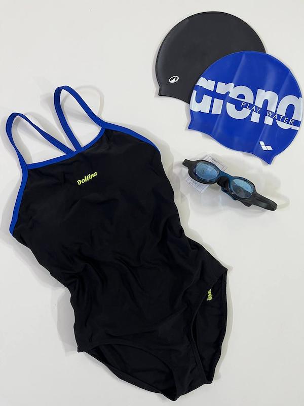 مایو اسلیپ زنانه دلفینا مشکی بند آبی DOLFINA 