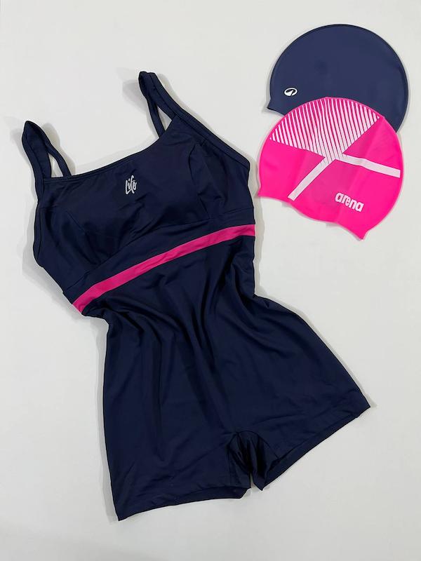 مایو پادار برند لایف LIFE طرح سرمه ای کمر صورتی