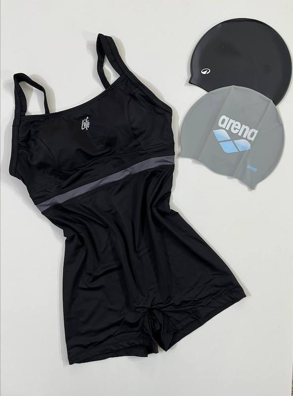 مایو پادار برند لایف LIFE طرح مشکی کمر طوسی عکس