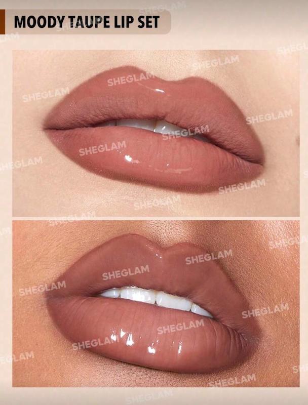 ست خط لب و رژ و لیپ گلاس شیگلم مدل Soft 90’s glam رنگ Moody Taupe