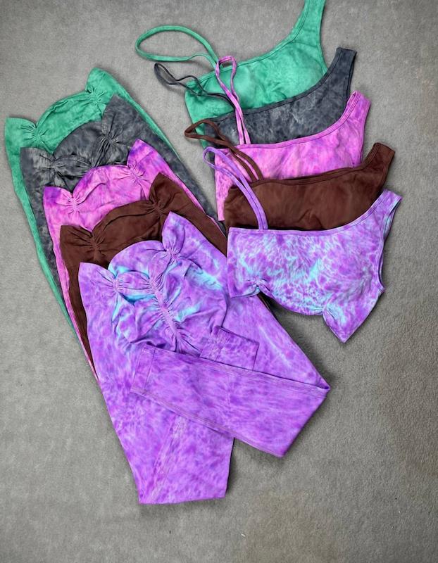 ست ورزشی زنانه مدل سالیوان | نیمتنه و لگ یاسی، سبز، طوسی و قهوه‌ای | 