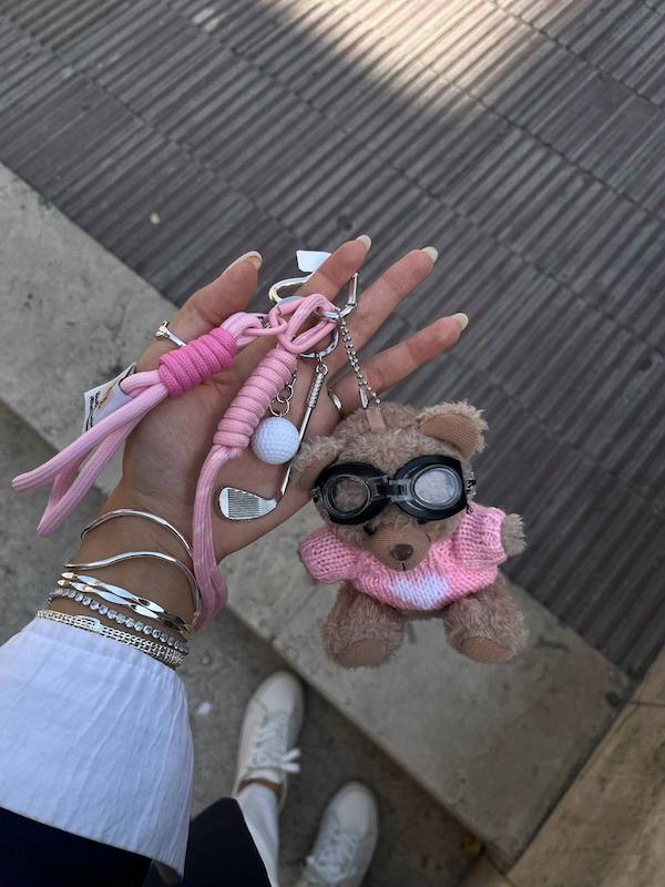 چارم بگ تدى لباس دار (صورتی)