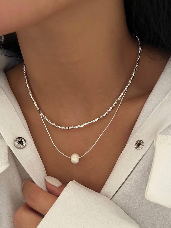 گردنبند دو لاين آبكارى نقره