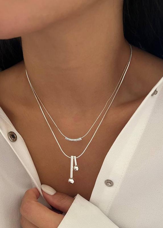 گردنبند دو لاين ابكارى نقره