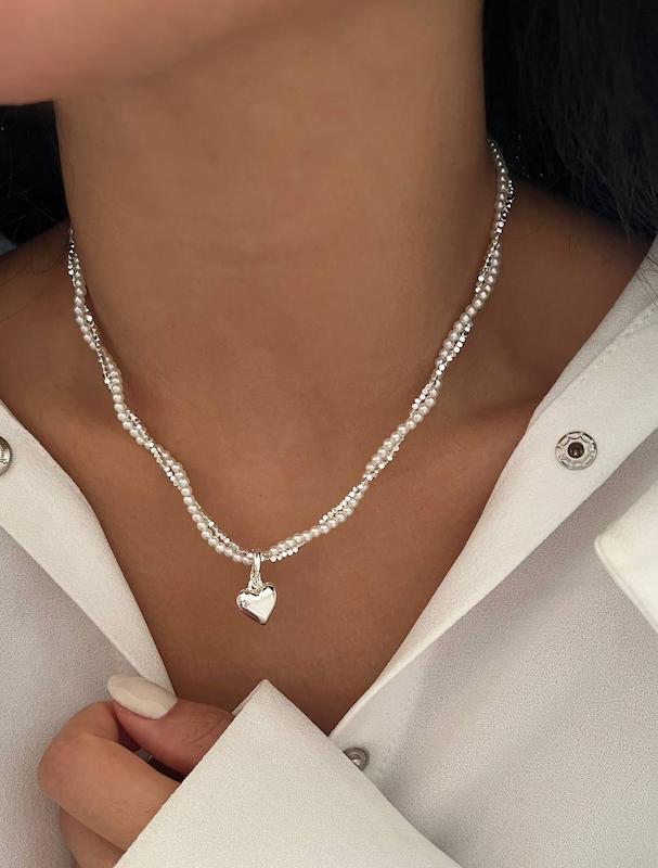 گردنبند قلبى آبكارى نقره