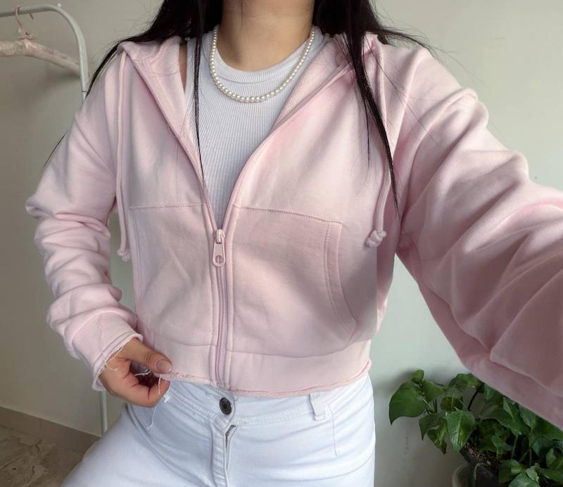 سویشرت کراپ صورتی🎀✨