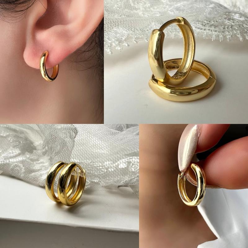 گوشواره حلقه ای نقره ظریف طلایی