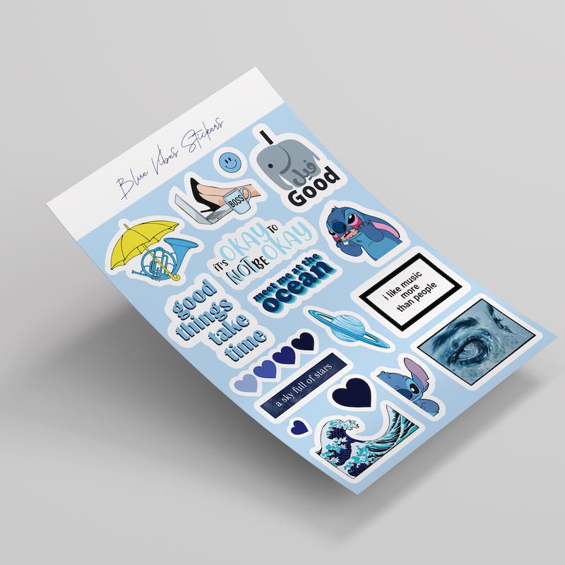 پک استیکر 17 تایی مدل Blue Vibes