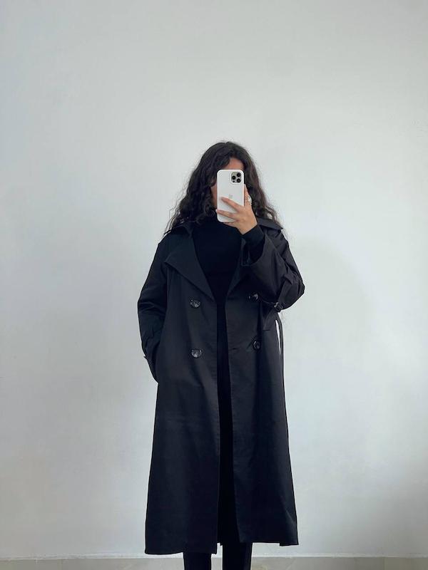 بارونی بلند زمستونی رنگ مشکی کد 104