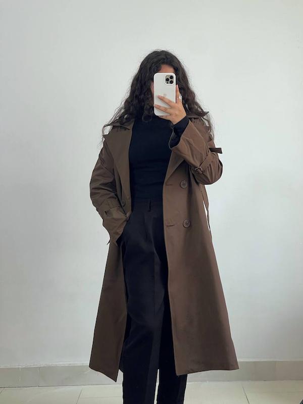 بارونی بلند زمستونی رنگ شکلاتی کد 105